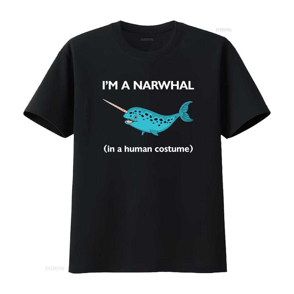 Funny I Am A Narwhal In Human Costume Fish Sea Ocean T Shirt Vintage Washed Casual Soft Stretched Comfortable Breathable