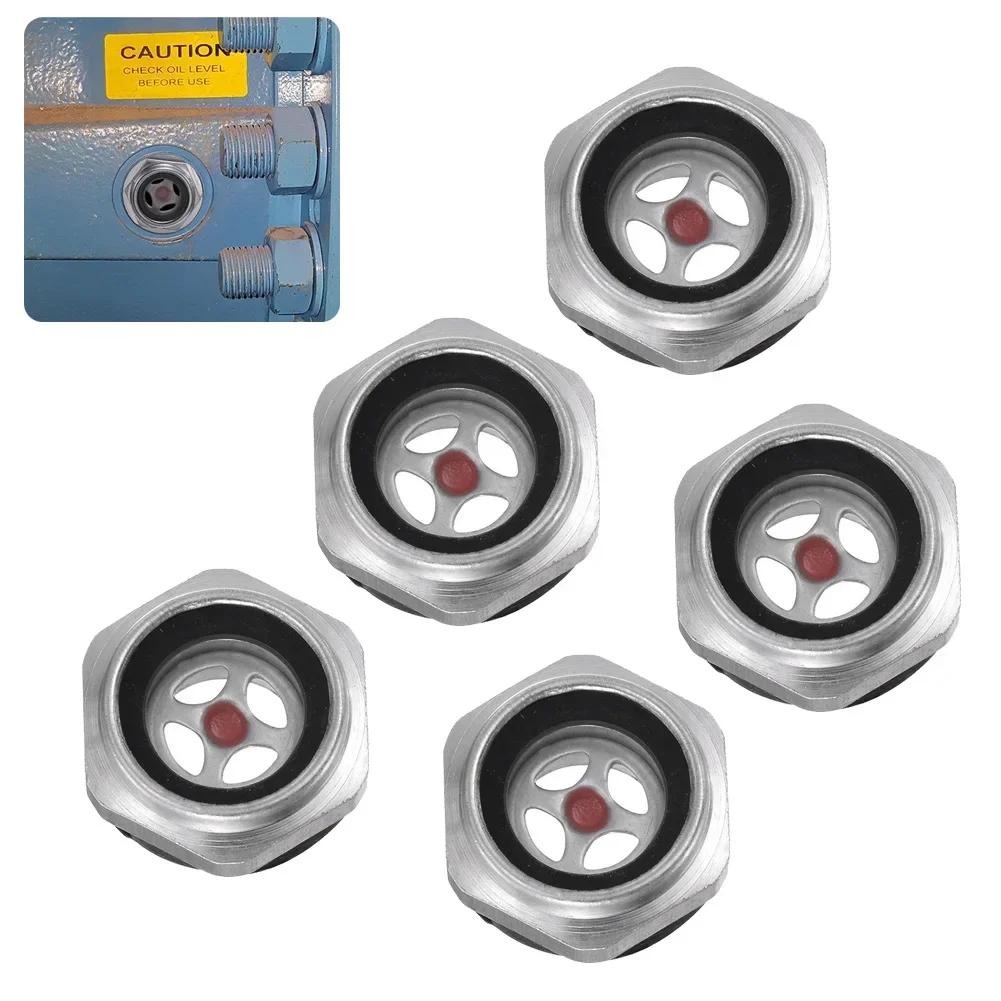 Oil Level Sight Glass Convenient Sight Glass Set for Air Compressor Oil Level Inspection 5PCS 1/2 Threaded Aluminum Sight Glass