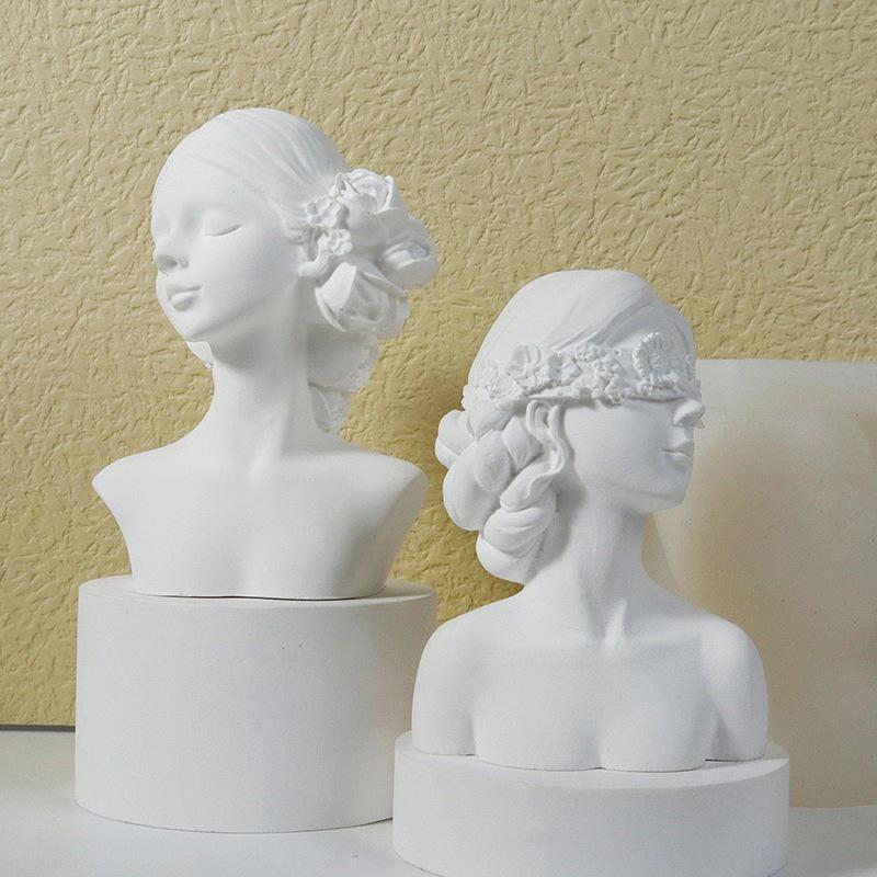 Blindfolded Girl Aromatherapy Silicone Mold: Rose Flower, Closed Eyes, Beautiful Woman Portrait, Diffuser Stone, Candle