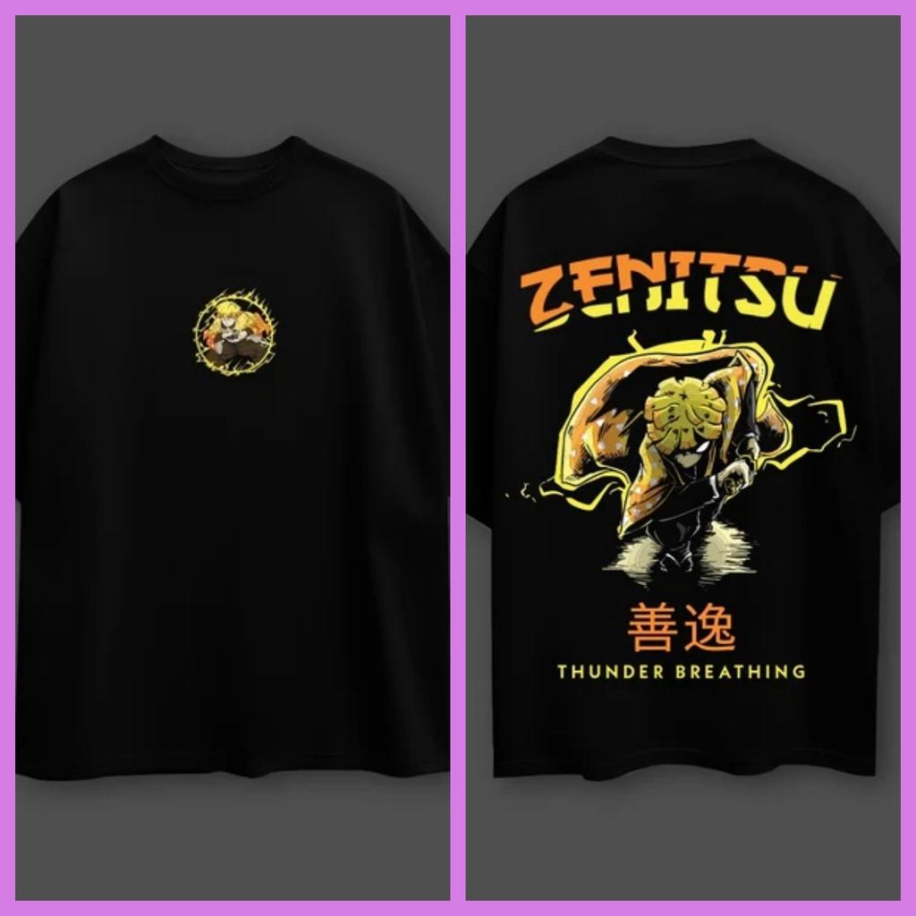 T-shirt Noir Oversize Zenitsu Agatsuma Anime Demon Slayer Hommes Femmes Respirant Haute Qualité Y2K Manches Courtes T-shirt d'Été