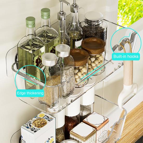 Wall Mounted Spice Rack Anti-Rust Waterproof Self Draining Soap Holder Bathroom Organizer Self Adhesive Kitchen Storage Rack