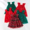 Sommer Weihnachten Kinder Mädchen Kleid Druck Ärmelloses Layered Tüll Kleid Plüsch Ball Hut Weihnachten Kleidung