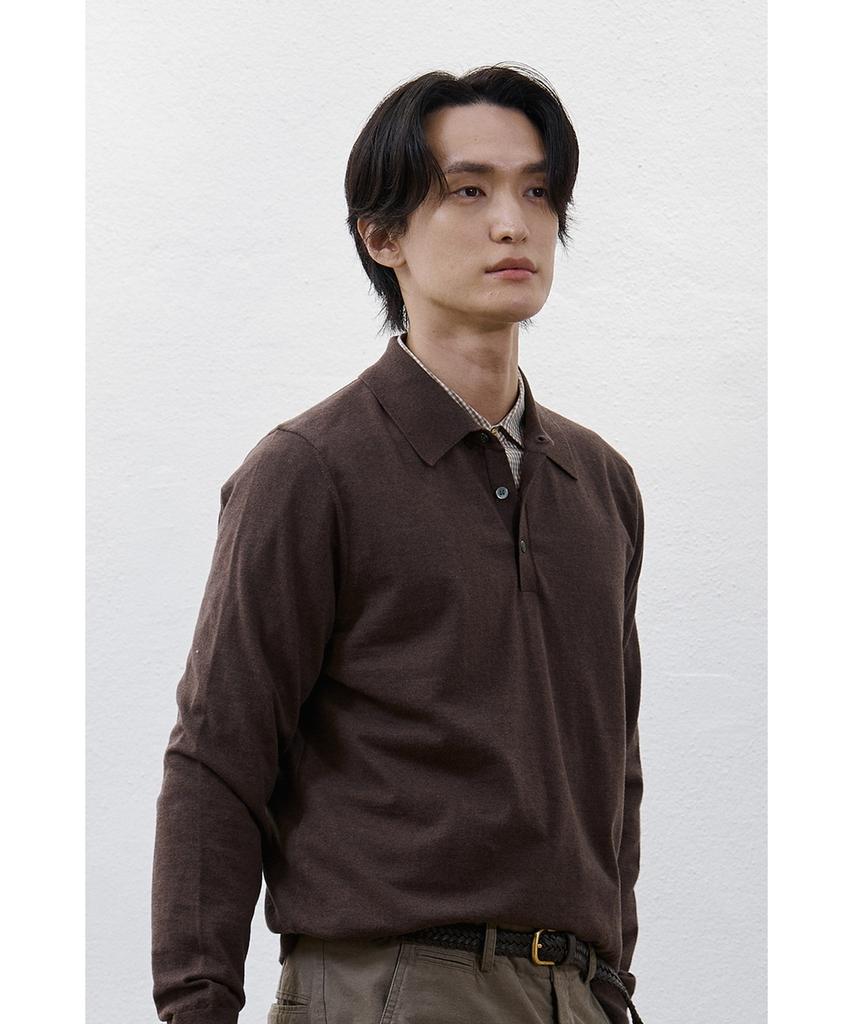 YOUTH Cotton Cashmere Polo Shirt - Dark Brown