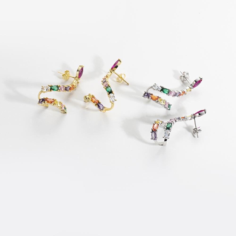 ANDYWEN 925 Sterlingsilber Gold Regenbogen CZ Schlange Creolen Stecker Ohrring Piercing Pendientes 2023 Luxusschmuck