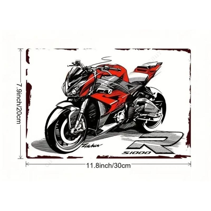 Motorcycle Metal Wall Sign, Garage Bar Decor 20x30cm
