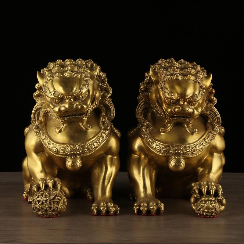 Ornaments Pair No Bottom Palace Gate Beijing Brass Lion Home Decor Craft Display