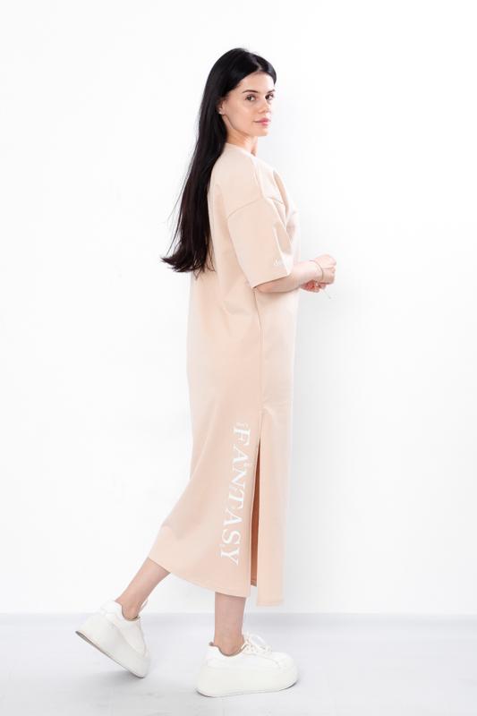 Women’s Everyday Maxi Dress – Comfortable Stretch Knit with Simple Sleeve & Front Prints, Summer, 3377-057-33 HC