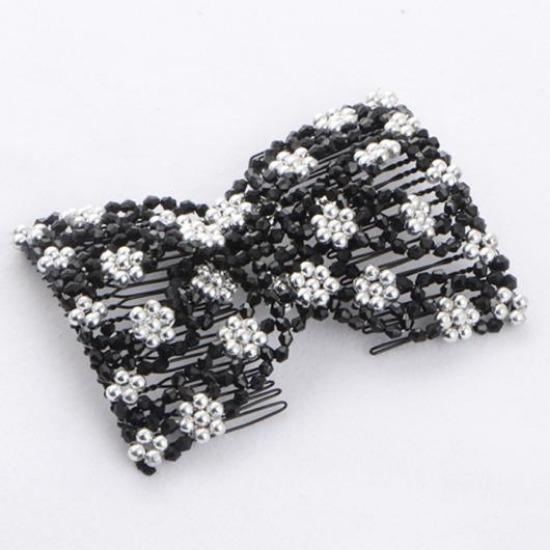 Women DIY Hair Accessories Pearl Beaded Elastic Hair Claw Hairpin Magic Comb Up-Do Hairstyle Bun Maker Tool Ponytail Hairdo Wolf