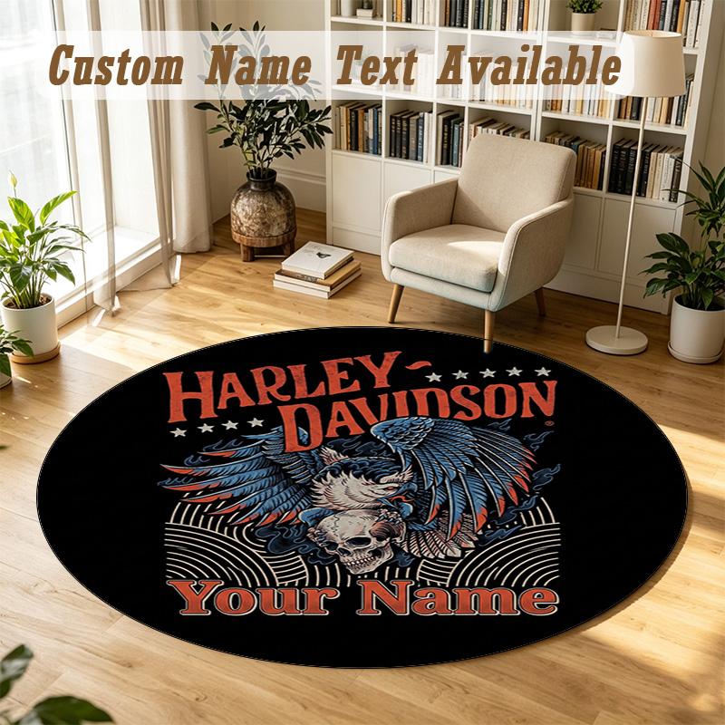 Round Rug Custom NameHarley-Davidson Pattern Non Slip Carpet Home Floor Decor