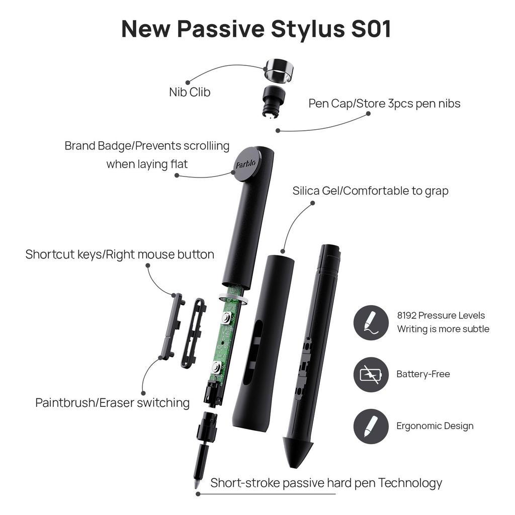 Parblo Intangbo X7 Pen Tablet, 8192 Pressure Levels Drawing Board with Upgraded Hard Pen and Tilt Sensitivity, Includes OTG Adapter for PC and