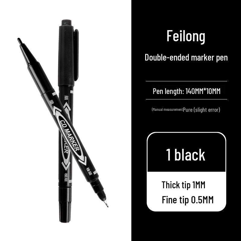 Filolang Double-Ended Black Oil-Based Marker Pen, Thick & Thin Tips, Non-Fading Outlining.