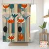 Retro Mid Century Modern Duschvorhang, Orange Türkis Beige Badezimmerdekor, Atomzeitalter Badezimmervorhang
