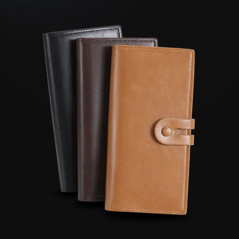 Minimalist PU Leather Men's Wallet Black Coffee Long Style Multiple Pockets High Capacity Retro Coin Purse Men Women