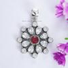 Cubic Zirconia and Red Ruby Pendant, 925 Sterling Silver Pendant, Multi Stone Cluster Pendant, Anniversary Pendant, Designer Boho Pendant