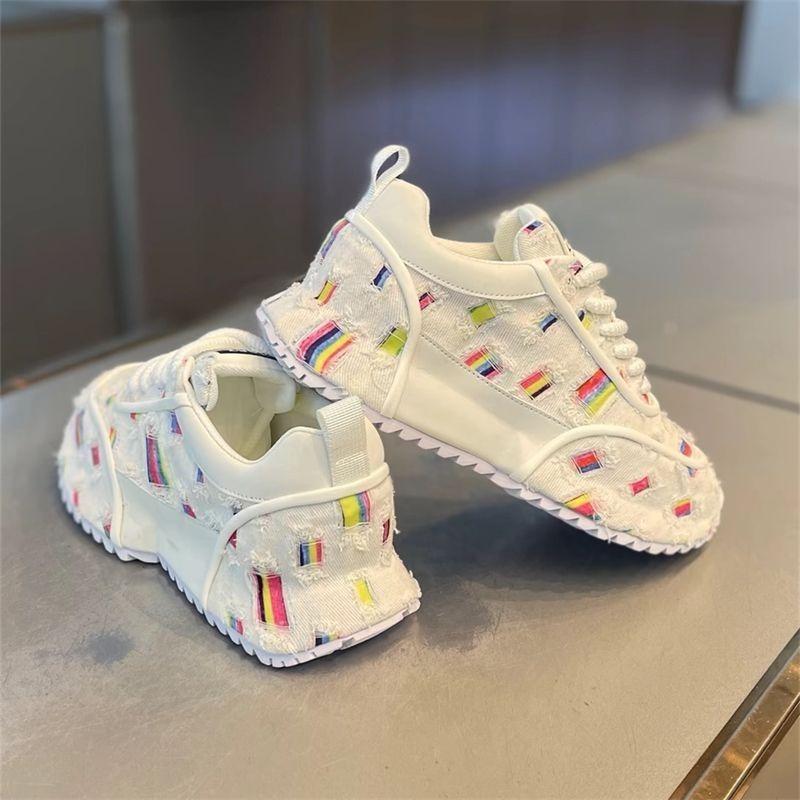 Herren Sneakers Plateauschuhe für Herren Frühling Herbst Mokassins Trend Designer Bunte Streifen Bezug Unterseite Canvas Herrenschuhe Neu