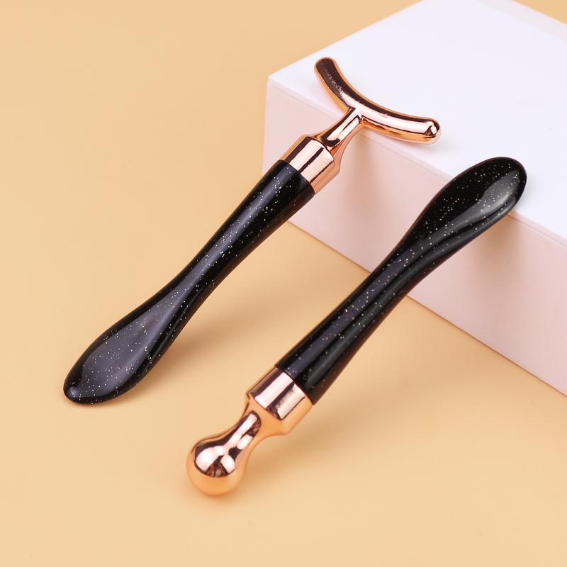 2Pcs/Set Zinc Alloy T-Shaped Eye Cream Massage Stick With Scoop Eye Manual Massage Tool Set Beauty Face Eye Massage Stick