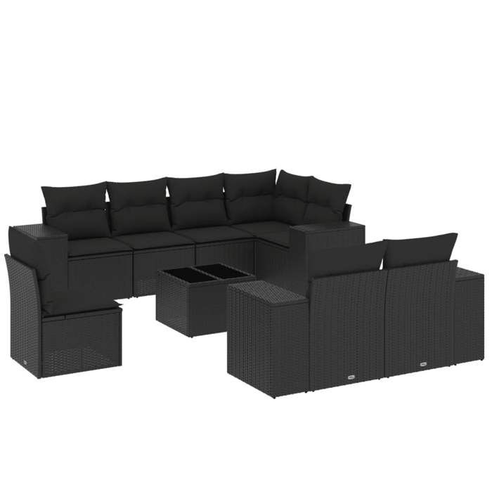 VidaXL Salon de Jardin avec Coussins 9 pcs, Canapés de Terrasse, Ensemble de Meubles de Patio, Mobilier d'Extérieur, Noir 3222844