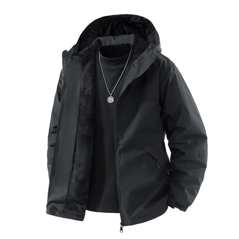Men s Winter Fleece Hooded Windproof Patchwork Jacket 5XL [90-100 kg]