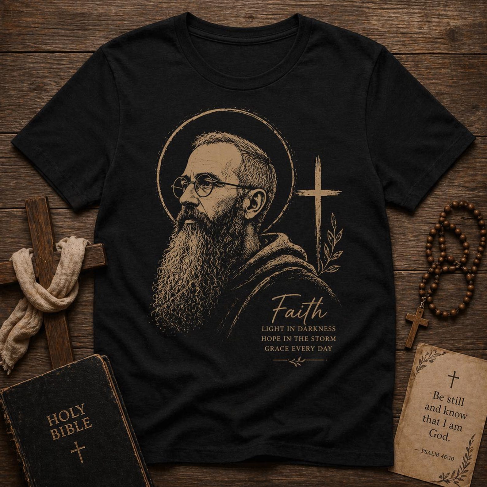 Faith Cross Vintage Graphic T-Shirt – Christian Inspirational Tee L