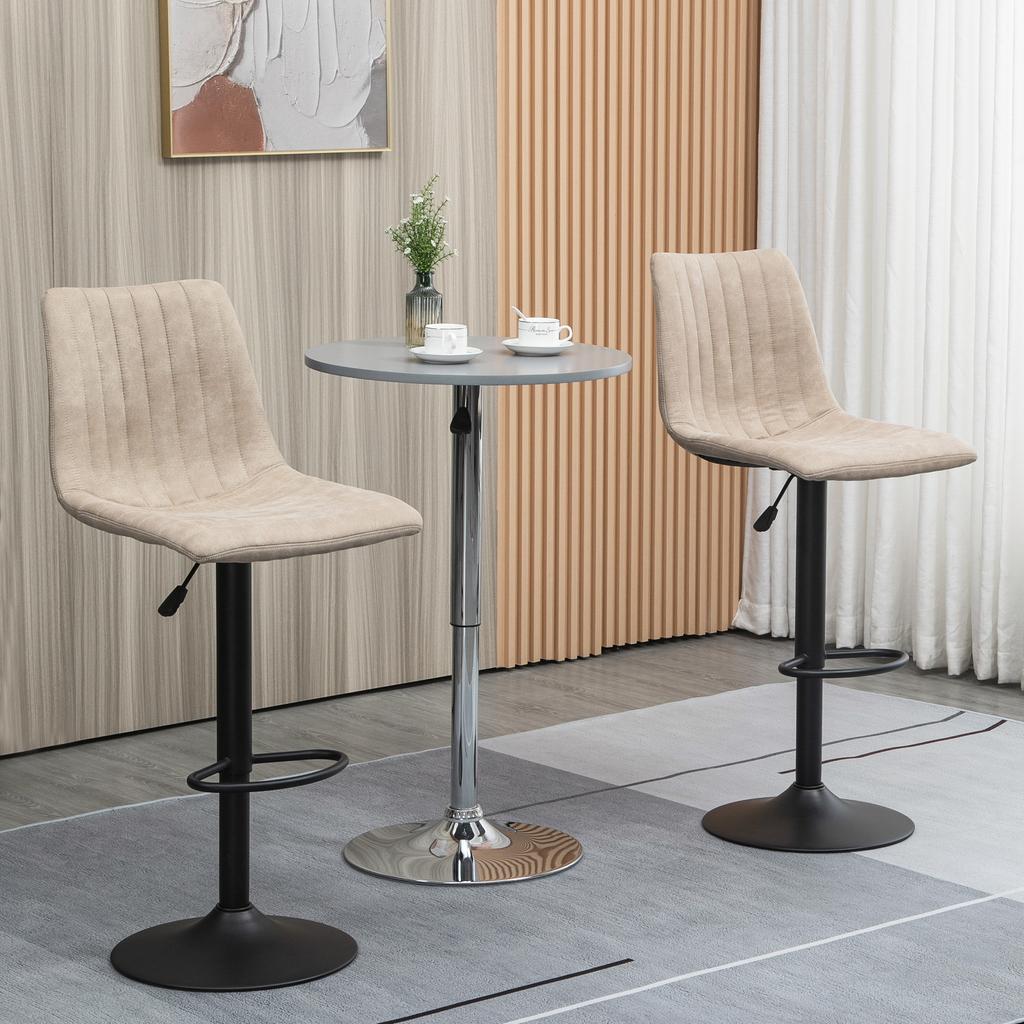 Bar Stools Set of 2 Pieces with Adjustable Height, in Steel and Polyester, 47.5x57.5x95-116 cm, Brown