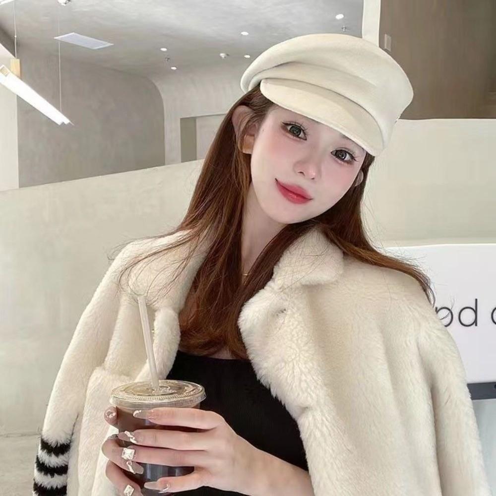 Wool Blend Peaked Cap Sloping Brim Beret Hat Fashion Newsboy Cap For Women