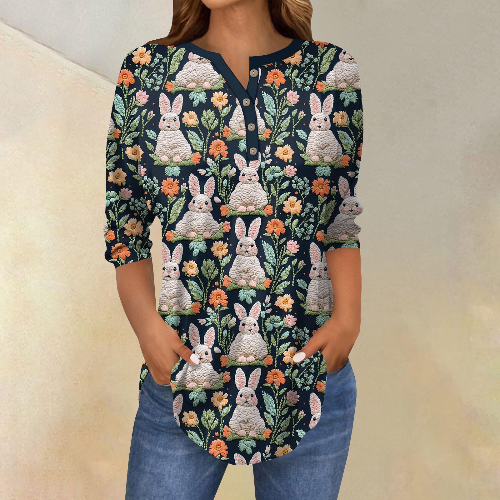 

Женский модный повседневный топ с рукавами 3/4 и принтом пасхального кролика и воротником на пуговицах L армия зеленый