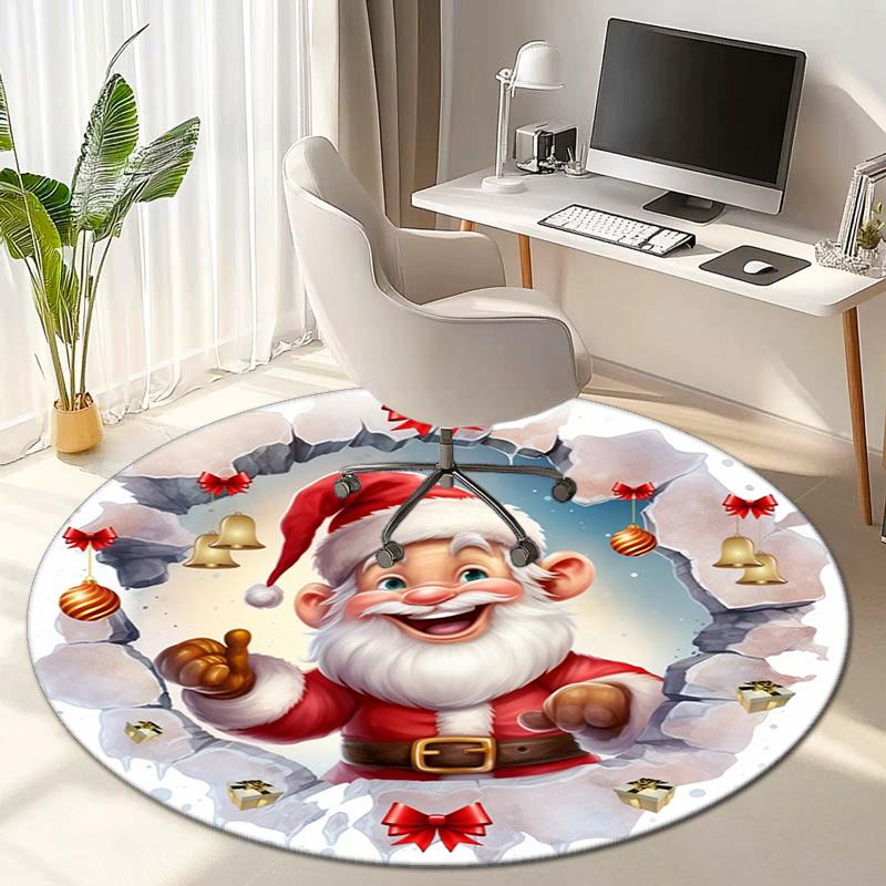 Cute Christmas Day Gift Bell Santa Claus Snowman Christmas Tree round rug Home Soft Decorative Anti slip Chair Mat Carpet Outdoor Floor Mat Carpet 91