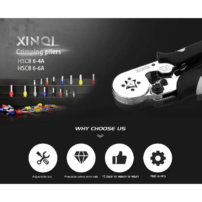 XINQI HCS8 10-6A 10mm2 Tube Terminals Crimping Pliers Set with Storage Bag & Hand Tools Electrician Crimper Crimping Pliers