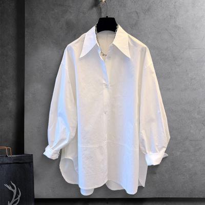 Women's Shirt Cotton Long Sleeve Loose Fit Blouse Solid Color Pointed Lapel Collar Spring Autumn Shirt for Parties Travel Work