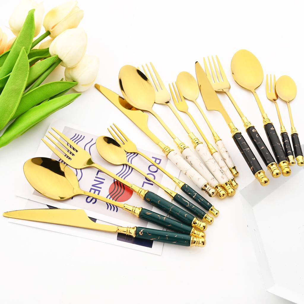 6pcs White Gold Dessert Vegetable Fruit Forks Stainless Steel Cutlery Ceramic Handle Dessert Cake Fork Dinnerware Set