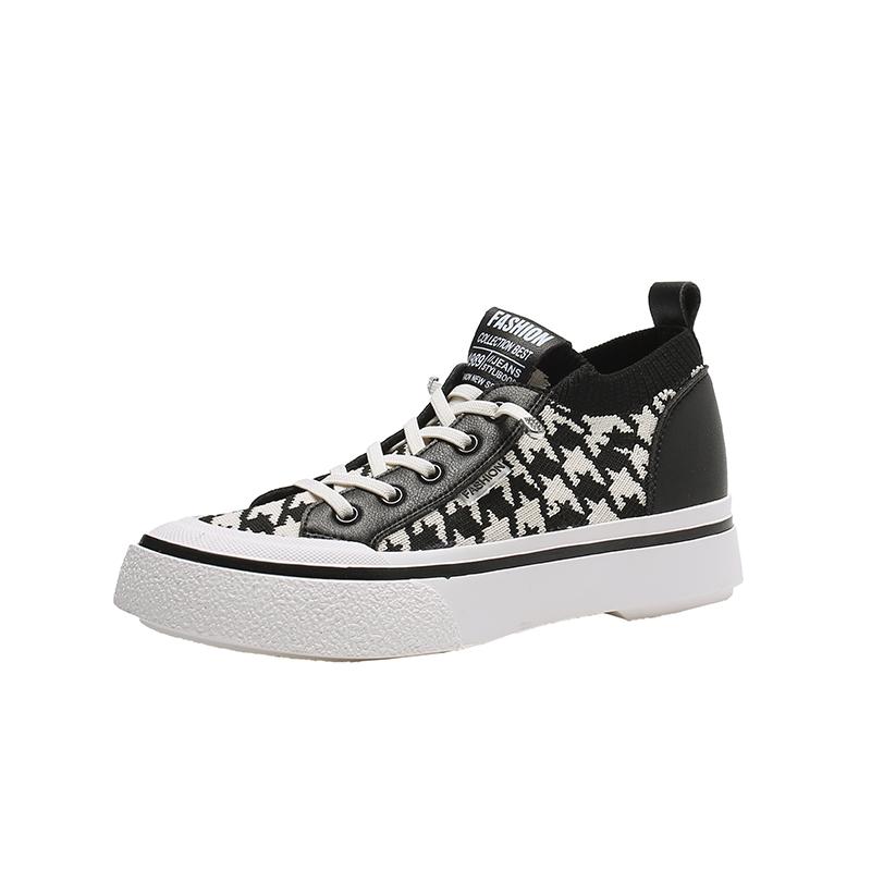 Cheap Hightop Low Genuine Leather+knitting Sneakers Lace Up Women's