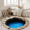3D Illusion Crack Hole Abyss Round Rug Realistic Depth Effect Flannel Carpet For Living Room Gamer Cave Horror Theme Floor Decor