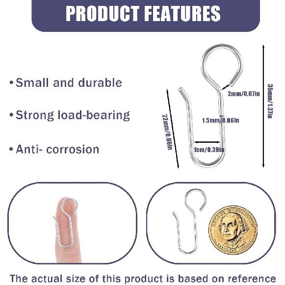 60pcs Small Curtain Track Hooks, S Shaped Short Drape P for Flexible Ceiling Curtain Track Rollers, Metal Rod Clips Holder - Silver