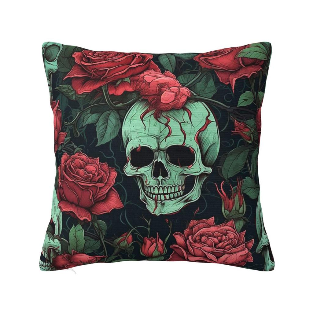 Gothic Skull And Rose Square Pillowcase Cushion Cover Pillow Case Throw Pillow Cover for Home Bedroom Car