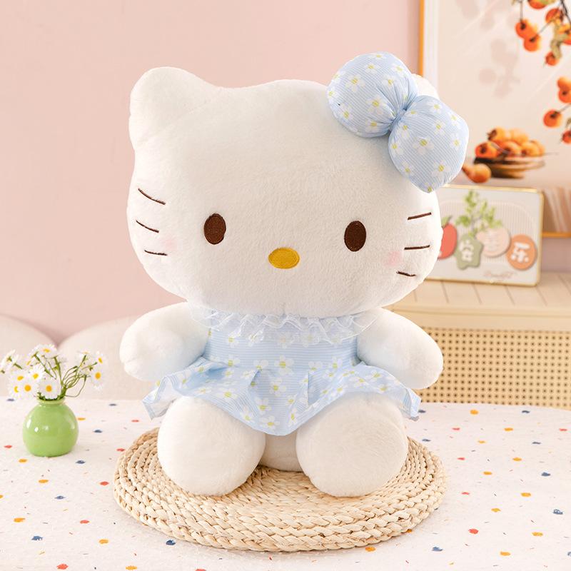 60cm Sanrio Kawaii Hello Kitty Plush Toy Stuffed Doll with Strawberry Plaid Skirt Cute KT Cat Baby Girl Kids Birthday Gifts