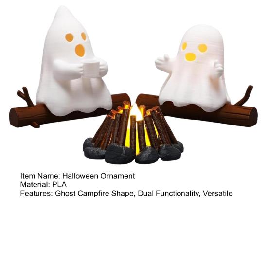 Halloween Ghost Campfire Gathering Nightlight Spooky Statue Decoration 3D Printed Bookcase Ornament Home Decor Accent
