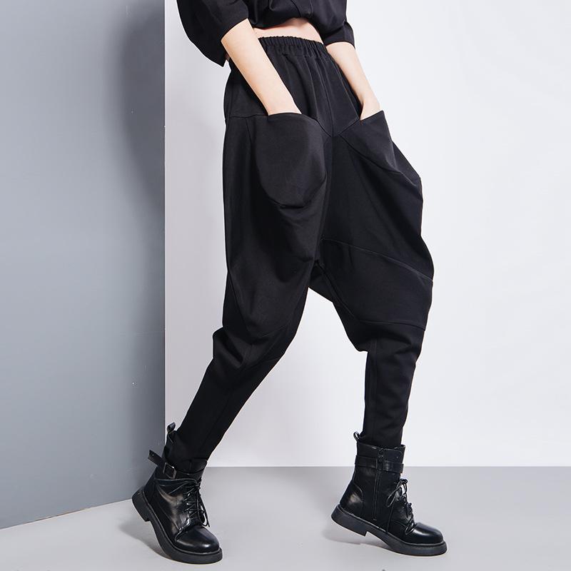 Pantaloni Harem Elasticizzati da Donna Vestibilità Larga Pantaloni Conici Patchwork Streetwear Pantaloni Lunghi Con Tasche Per Outfit Quotidiani Primaverili