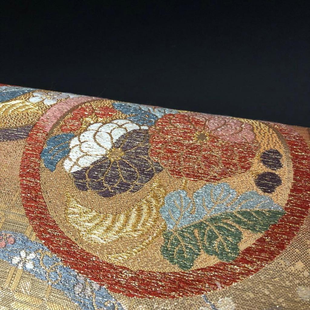 Used SO-623 Fukuro obi 6 pieces, pure silk, chrysanthemum, bellflower, autumn leaves, standing flower, plum, arabesque, gold and silver thread,