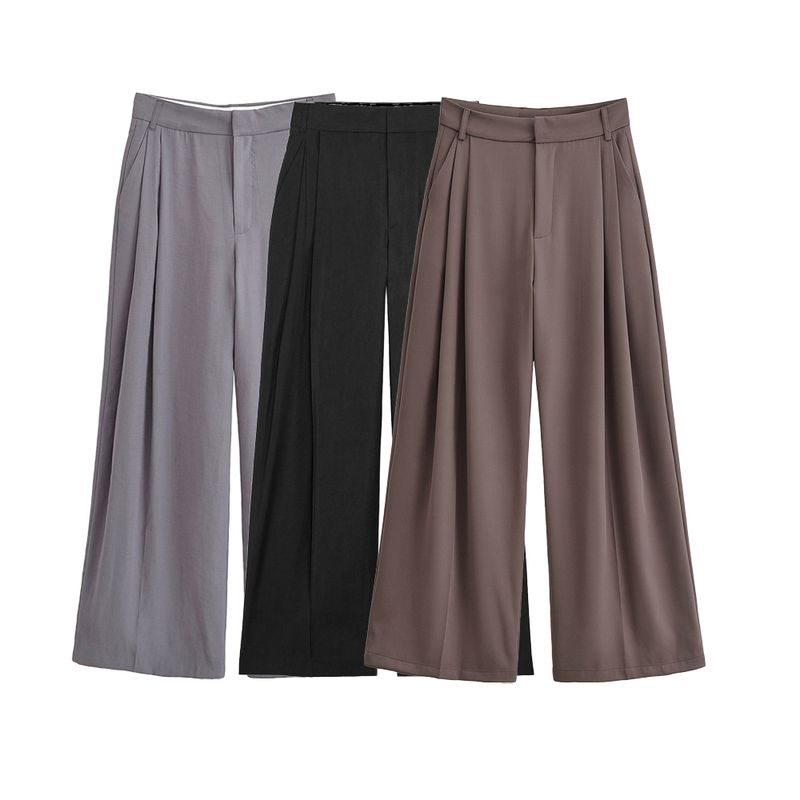 Kaslead New Women Clothes Western Style Versitile Fashion Flip Double Pleated Wide Leg Pants 4661439