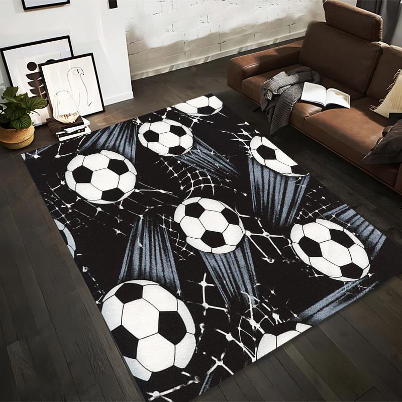 

Black Sports-Themed Carpet with Soccer Ball and Net Pattern Design Suitable for use as an anti-slip for living room bedroom sofas 40x60cm( 15x23in )