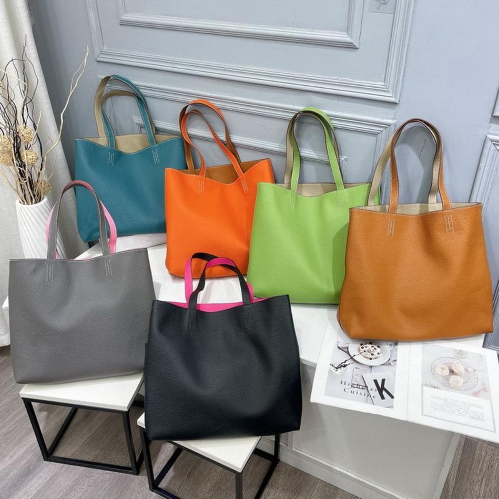 2026 New Guangzhou Factory Double-sided Leather Shopping Bag First Layer Cowhide Tote Bag Genuine Leather Women's Bag Mommy Big Bag