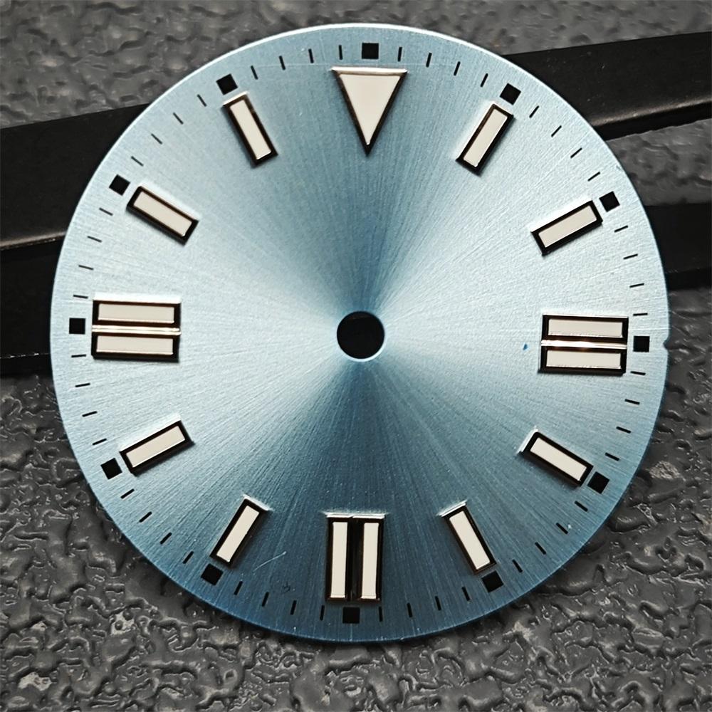 28.5mm Green Luminous Watch Dials Sunray Strips Nails No Date Watch Faces Replace Accessories for NH35/8215/2813/2836 Movements