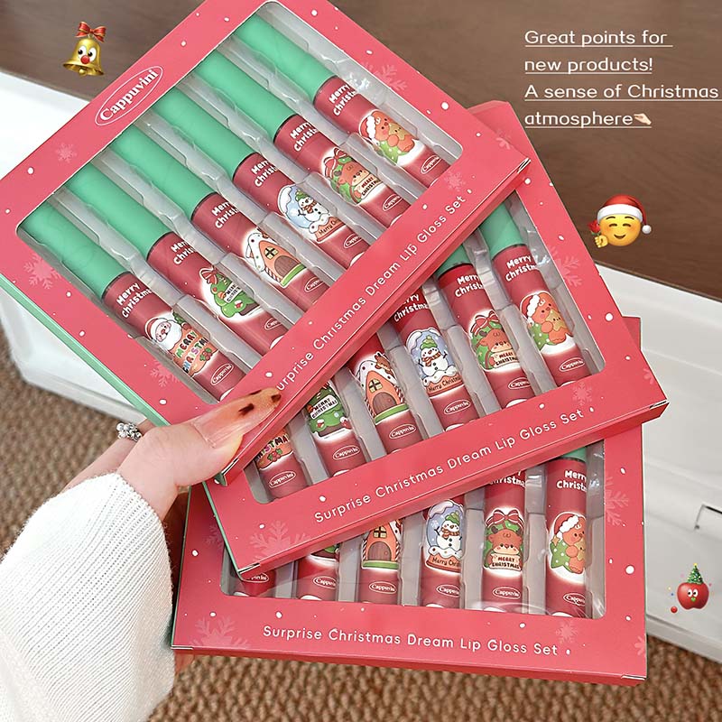 Cappuvini Christmas Surprise 6 Piece Liquid Lipstick Gift Set Matte Velvet Long Wearing Festive Colors Holiday Party Present 12g