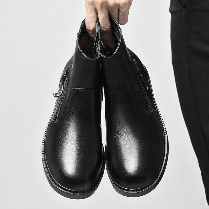 New Arrival Mens Short Boots Autumn Winter High Top Casual Shoes Side Zipper Male Chelsea Boots Solid Color Business Shoes Botas