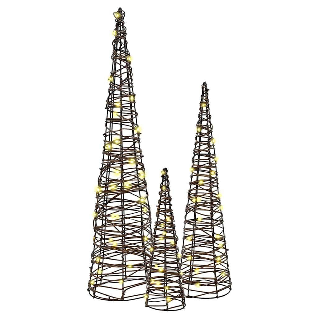 Christmas Tree 3 pcs Warm White 20 x 20 x 80 cm Rattan