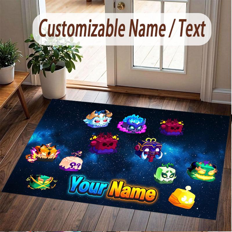 Custom Name Text Crystal Velvet Rug,Blox Fruits Soft Plush Decorative Non Slip Floor Carpet