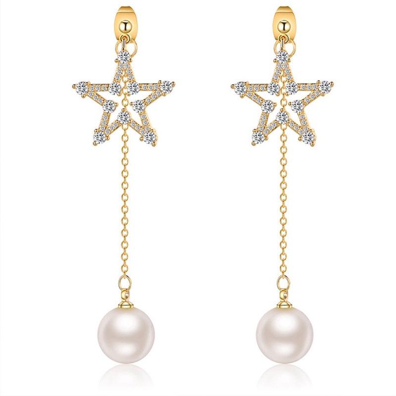 Go all out, Jinchen Anna has the same long fringed star pearl earrings, earrings show the face, small stud earrings, earrings, pendants for women