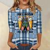 Women's Casual Three Quarter Sleeve Round Neck Shirt Oktoberfest Print Lightweight Comfortable Fit Top for Everyday Wear