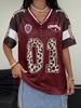 Damen Sommer Ausgehen Streetwear Y2K Leopardenmuster Nummer Grafik Jersey Kurzarm V-Ausschnitt T-Shirt Sportlich Lässig Tops