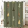 Christmas Tree Shower Curtain SetFestive Decor for Bathroom Multi-colored Patterned Fabric with Hook Rings (Green)